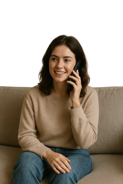 Smiling young woman holding a smartphone